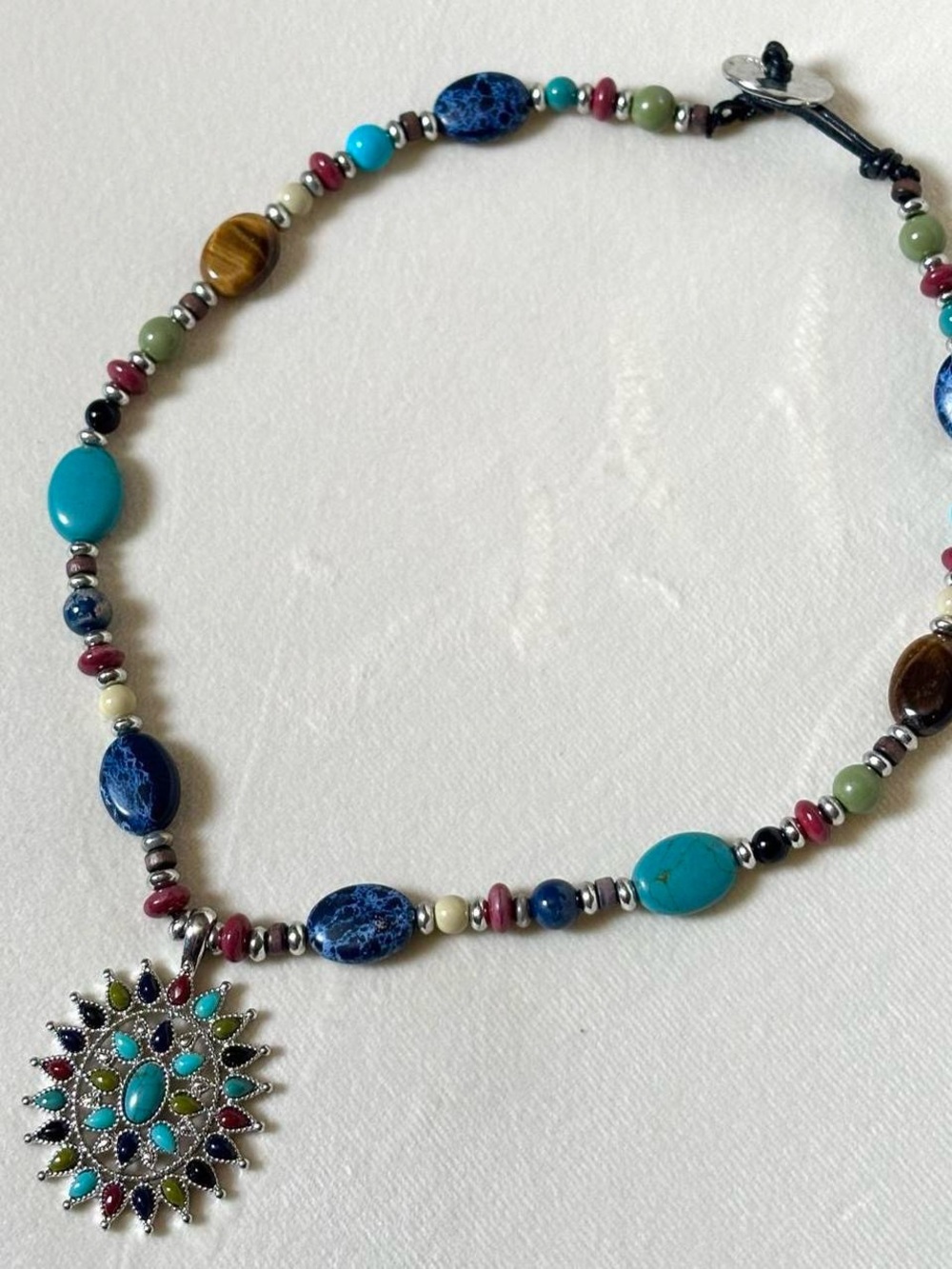 Chaps Multicolor Beaded Sunburst Pendant Necklace - Turquoise & Blue